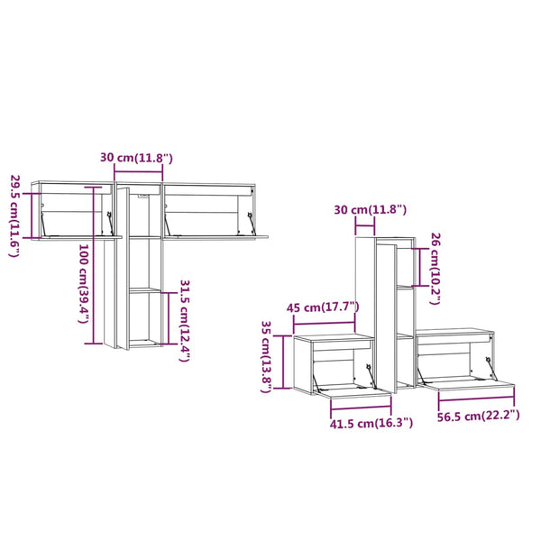 vidaXL TV Cabinets 6 pcs Black Solid Pine Wood