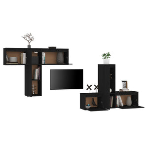 vidaXL TV Cabinets 6 pcs Black Solid Pine Wood
