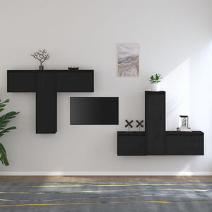 vidaXL TV Cabinets 6 pcs Black Solid Pine Wood