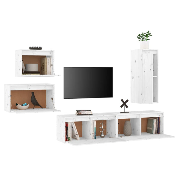 vidaXL TV Cabinets 5 pcs White Solid Pine Wood