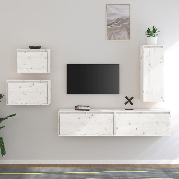 vidaXL TV Cabinets 5 pcs White Solid Pine Wood