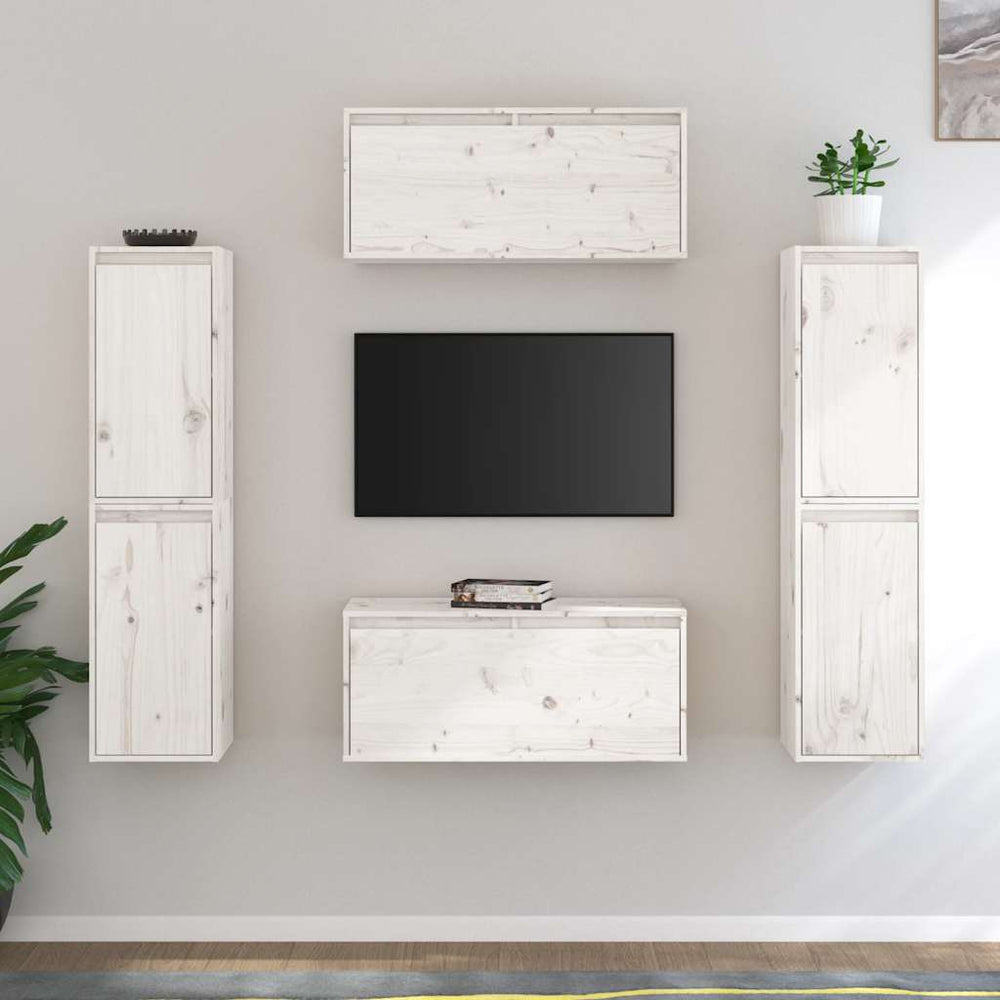vidaXL TV Cabinets 6 pcs White Solid Pine Wood