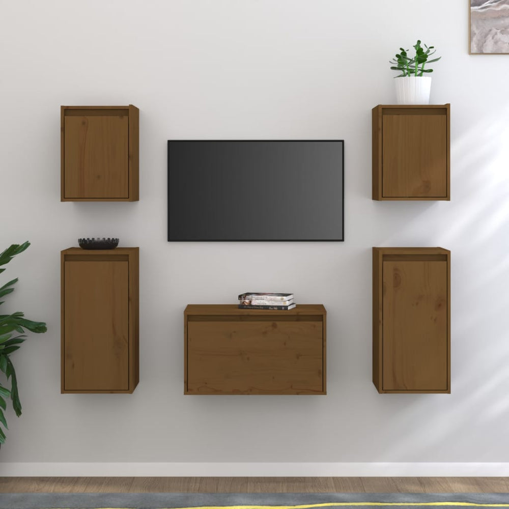 vidaXL TV Cabinets 5 pcs. Honey Brown Solid Pine Wood