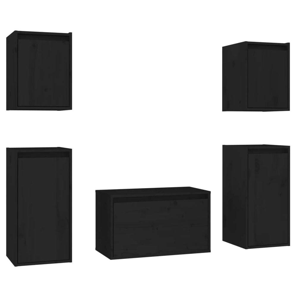vidaXL TV Cabinets 5 pcs Black Solid Pine Wood