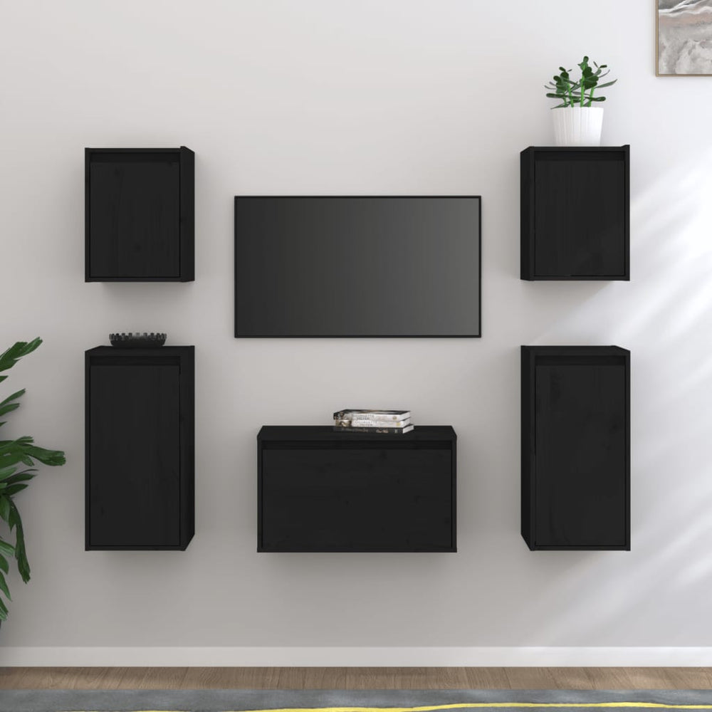 vidaXL TV Cabinets 5 pcs Black Solid Pine Wood