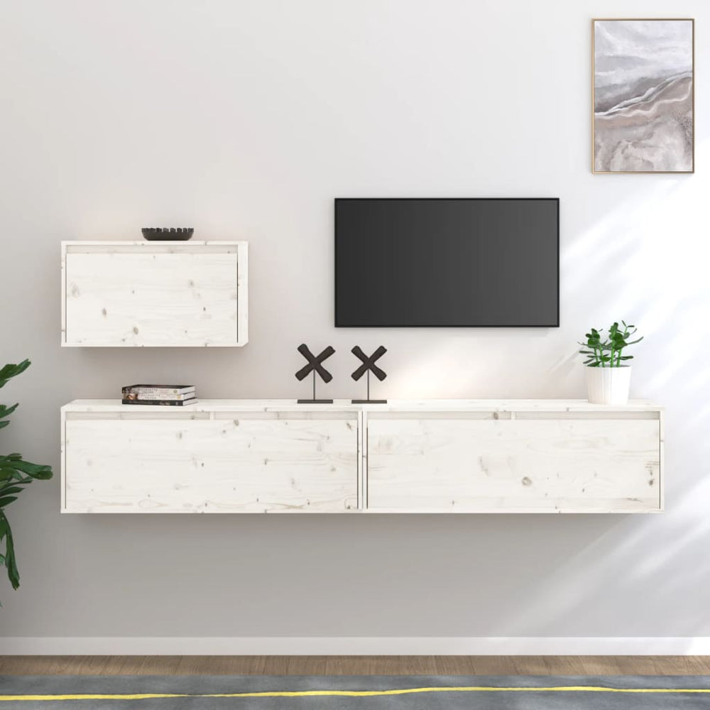 vidaXL TV Cabinets 3 pcs White Solid Pine Wood