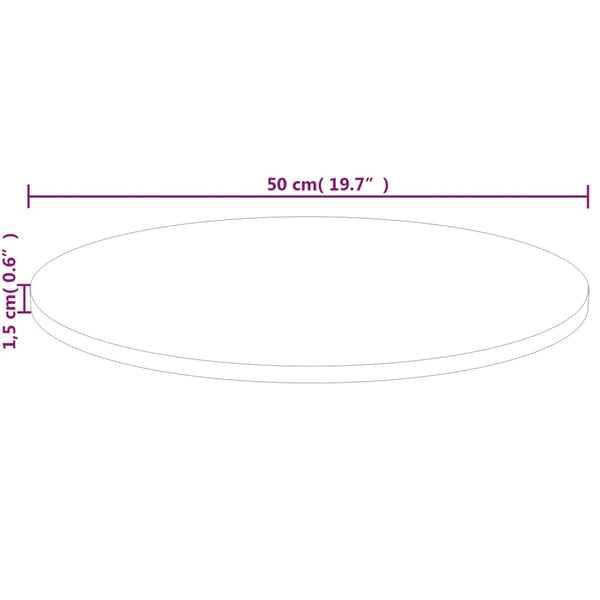 vidaXL Round Tabletop Ø50x1.5 cm Untreated Solid Oak Wood