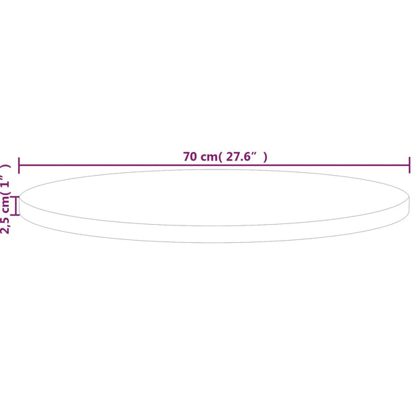 vidaXL Round Tabletop Ø70x2.5 cm Untreated Solid Oak Wood
