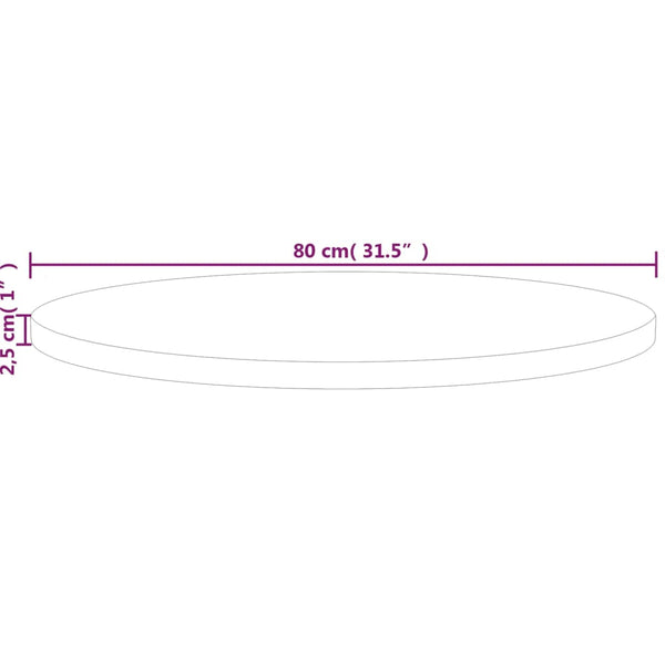 vidaXL Round Tabletop Ø80x2.5 cm Untreated Solid Oak Wood