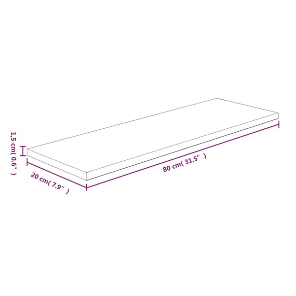 Eiche Regalbrett, 80x20 cm, Massivholz Unbehandelt