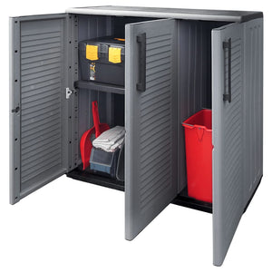 vidaXL Garden Storage Cabinet Grey and Black 102x37x84 cm PP