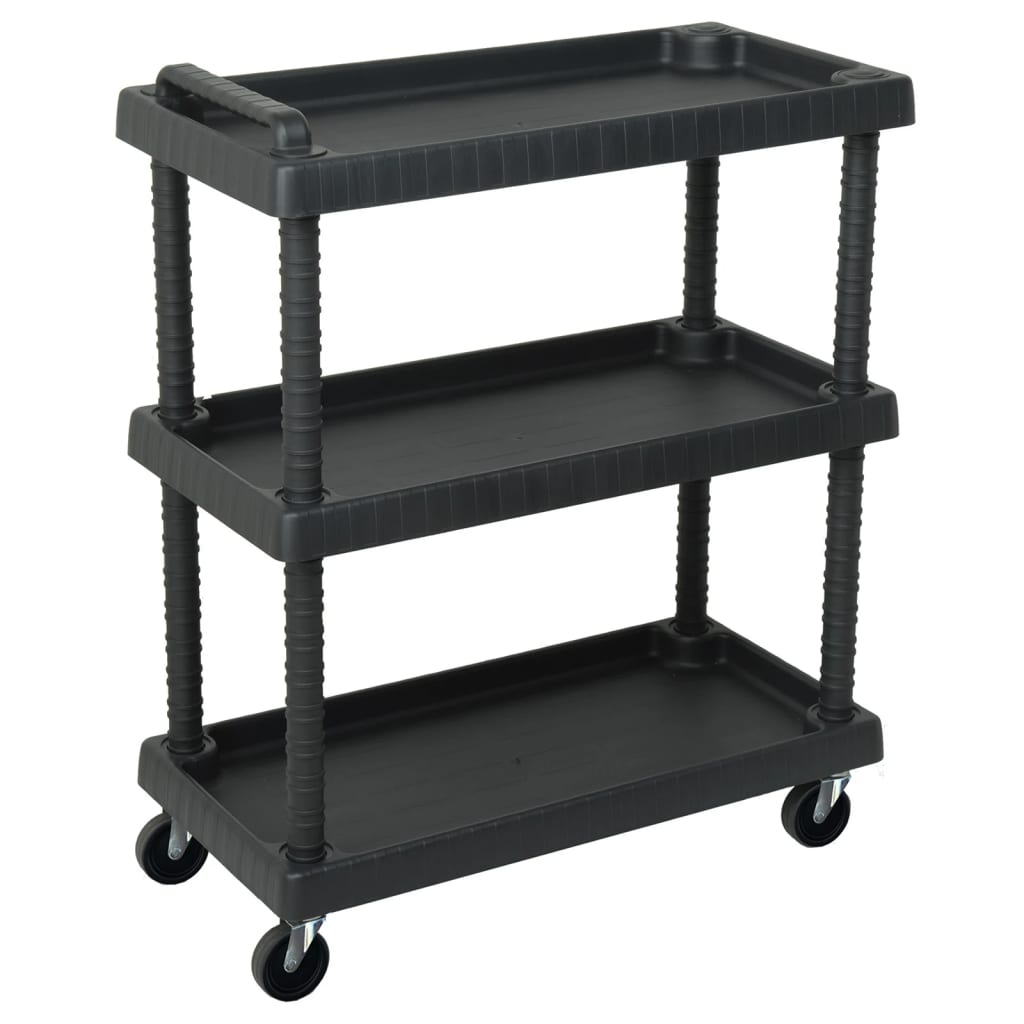 vidaXL 3-Tier Workshop Trolley Black 75x37.5x92 cm PP