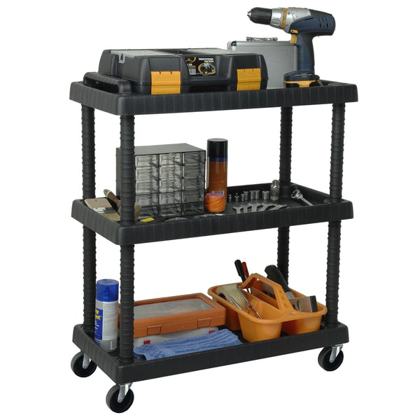 vidaXL 3-Tier Workshop Trolley Black 75x37.5x92 cm PP