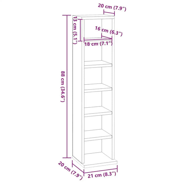 vidaXL CD Rack Sonoma Grey 21x20x88 cm Engineered Wood