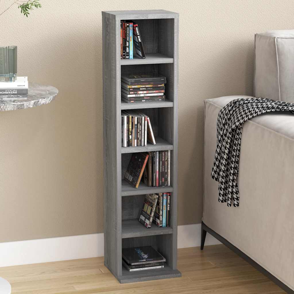 vidaXL CD Rack Sonoma Grey 21x20x88 cm Engineered Wood