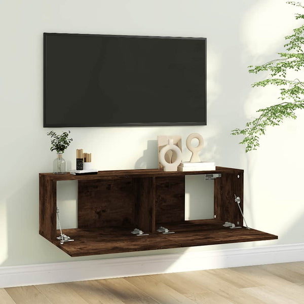 vidaXL TV Wall Cabinet Smoked Oak 100x30x30 cm Engineered Wood