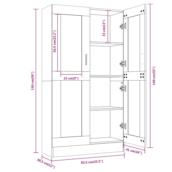vidaXL Display Cabinet Smoked Oak 82.5x30.5x150 cm Engineered Wood