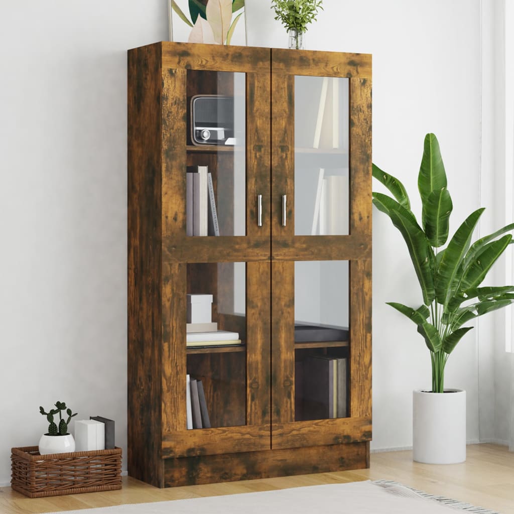 vidaXL Display Cabinet Smoked Oak 82.5x30.5x150 cm Engineered Wood