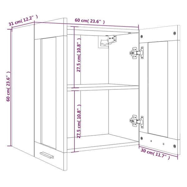 vidaXL Wall Cabinet Lyon Glass Brown Oak Look 60x31x60 cm Engineered Wood