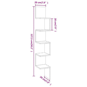 vidaXL Wall Corner Shelf Sonoma Grey 20x20x127.5 cm Engineered Wood