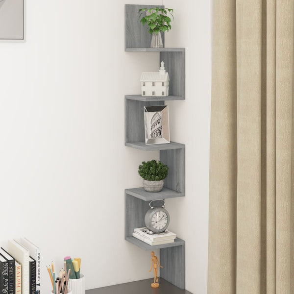 vidaXL Wall Corner Shelf Sonoma Grey 20x20x127.5 cm Engineered Wood