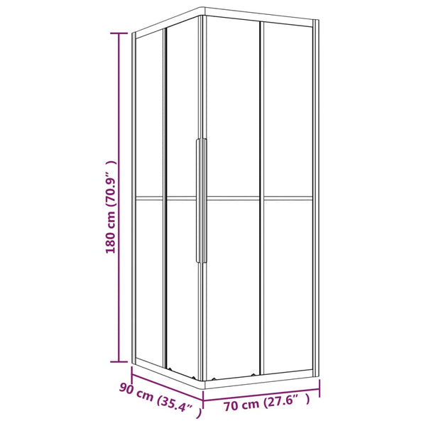 vidaXL Frosted ESG Shower Enclosure 90x70x180 cm