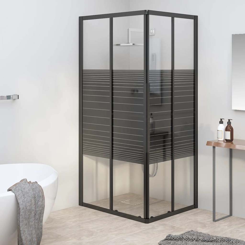 vidaXL Shower Enclosure with Stripes Tempered Glass 90x70x180 cm Black