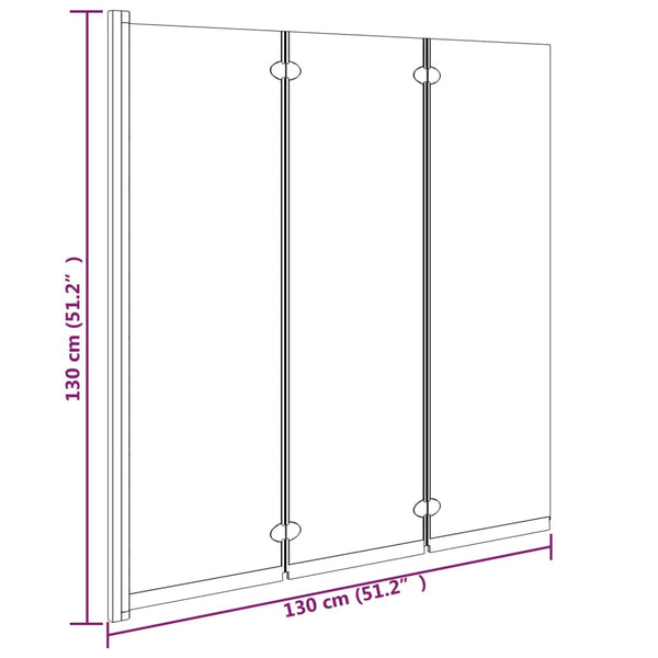 vidaXL 3-Panel Folding Bathtub Screen 130x130 cm ESG Black