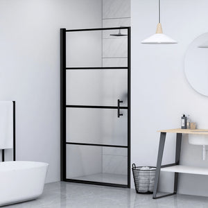 vidaXL Shower Door 91x195 cm Semi-Frosted Tempered Glass Black