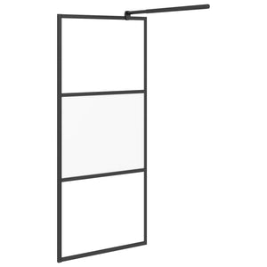 vidaXL Walk-In Shower Screen 90x195 cm Tempered Glass Half-Frosted Black