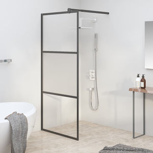 vidaXL Walk-In Shower Screen 90x195 cm Tempered Glass Half-Frosted Black