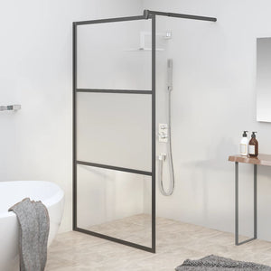 vidaXL Walk-in Shower Screen 115x195cm ESG Semi-Frosted Black