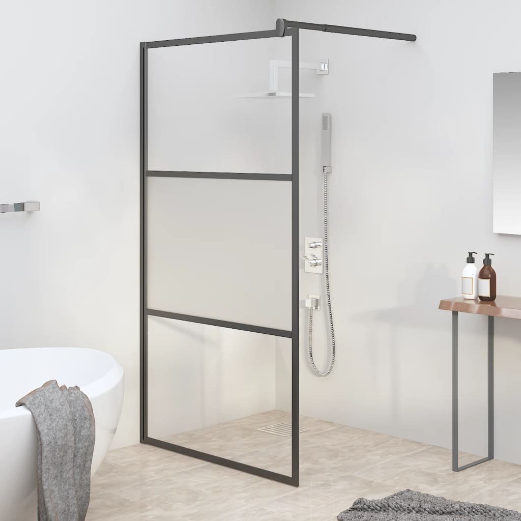 vidaXL Walk-in Shower Screen 115x195cm ESG Semi-Frosted Black