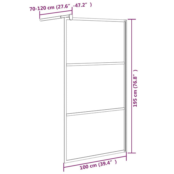 vidaXL Walk-In Shower Screen 100x195 cm Dark ESG Glass Black