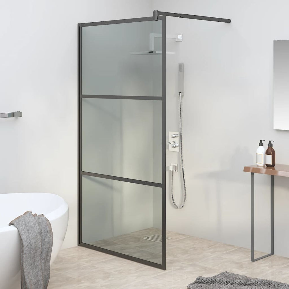 vidaXL Walk-In Shower Screen 115x195 cm Dark ESG Glass Black