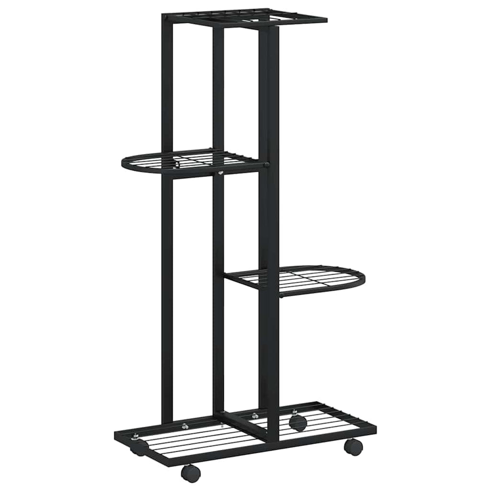 vidaXL 4-Tier Flower Stand with Wheels 44x23x80 cm Black Iron