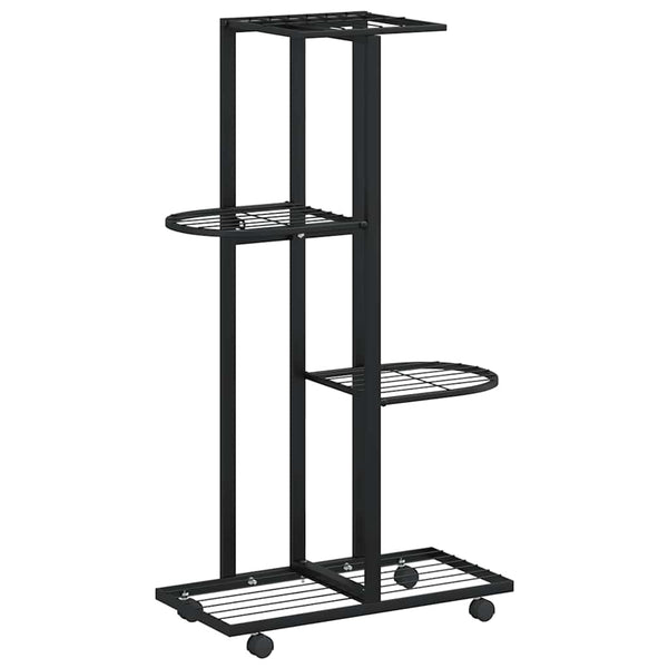 vidaXL 4-Tier Flower Stand with Wheels 44x23x80 cm Black Iron