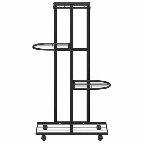 vidaXL 4-Tier Flower Stand with Wheels 44x23x80 cm Black Iron