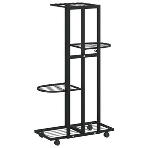 vidaXL 4-Tier Flower Stand with Wheels 44x23x80 cm Black Iron