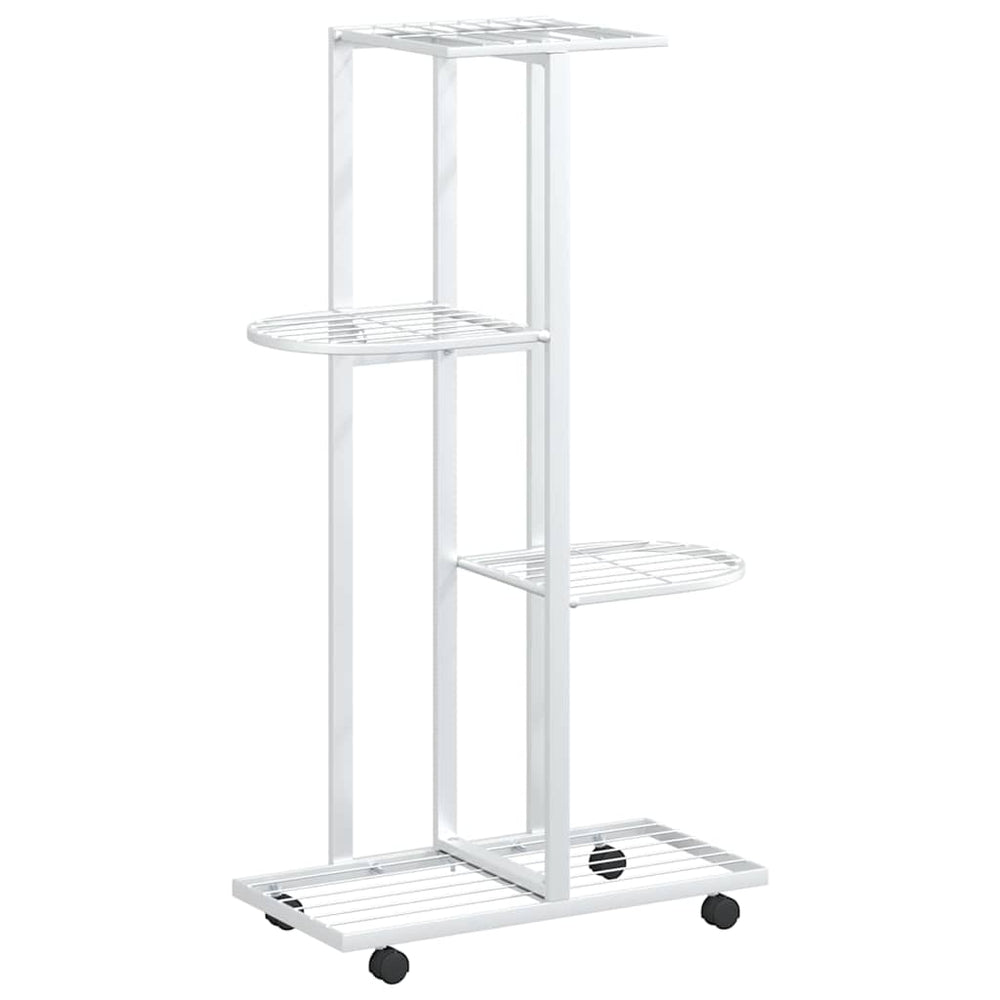 vidaXL 4-Tier Flower Pot Stand with Wheels 44x23x80 cm White Iron