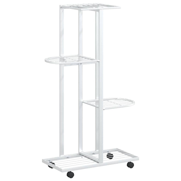 vidaXL 4-Tier Flower Pot Stand with Wheels 44x23x80 cm White Iron
