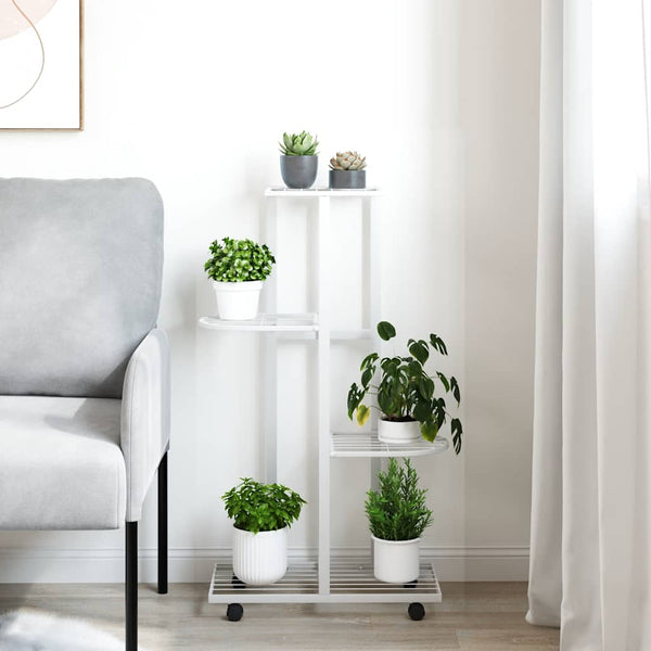 vidaXL 4-Tier Flower Pot Stand with Wheels 44x23x80 cm White Iron