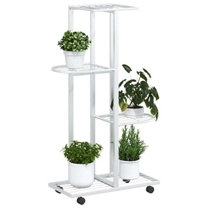 vidaXL 4-Tier Flower Pot Stand with Wheels 44x23x80 cm White Iron
