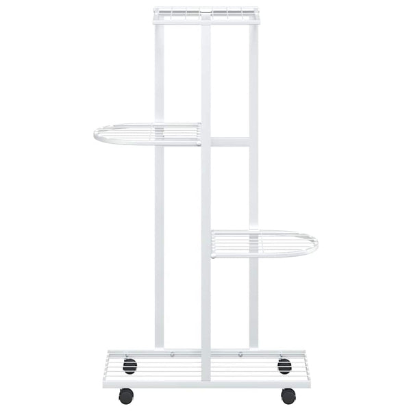vidaXL 4-Tier Flower Pot Stand with Wheels 44x23x80 cm White Iron