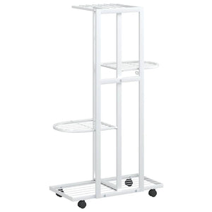vidaXL 4-Tier Flower Pot Stand with Wheels 44x23x80 cm White Iron