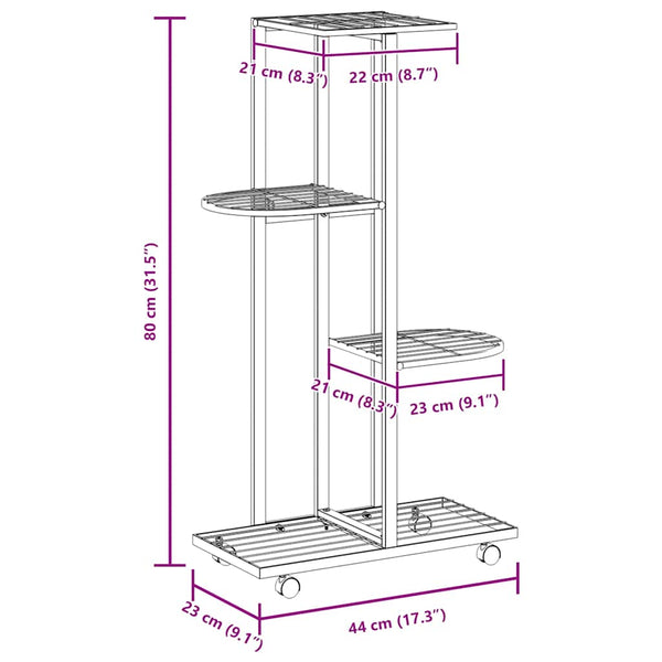 vidaXL 4-Tier Flower Pot Stand with Wheels 44x23x80 cm White Iron