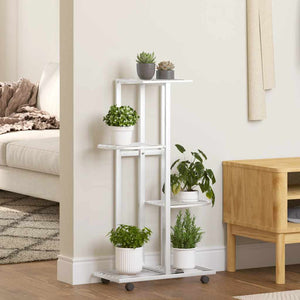 vidaXL 4-Tier Flower Pot Stand with Wheels 44x23x80 cm White Iron