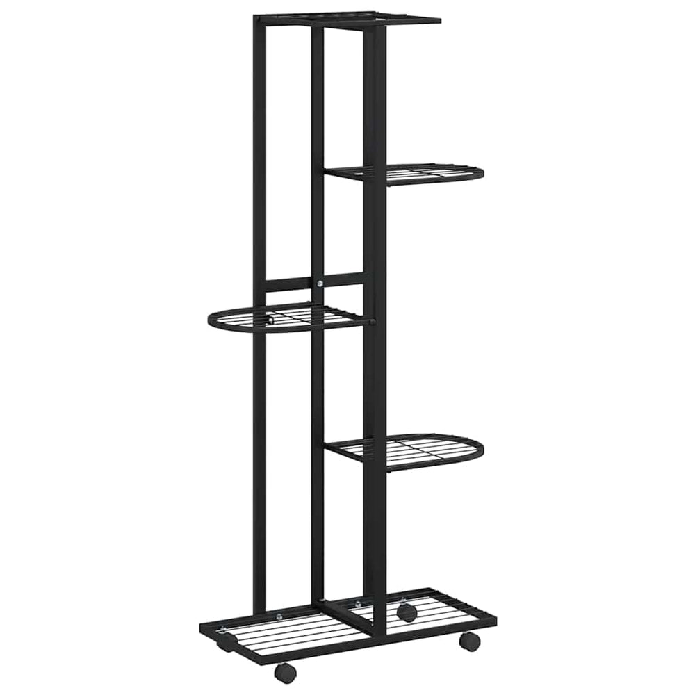 vidaXL 5-Tier Flower Stand with Wheels 44x23x100 cm Black Iron