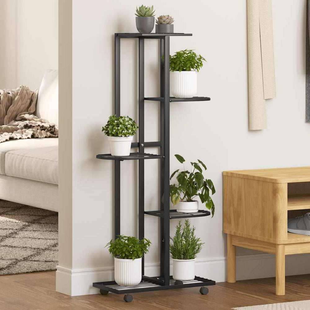 vidaXL 5-Tier Flower Stand with Wheels 44x23x100 cm Black Iron