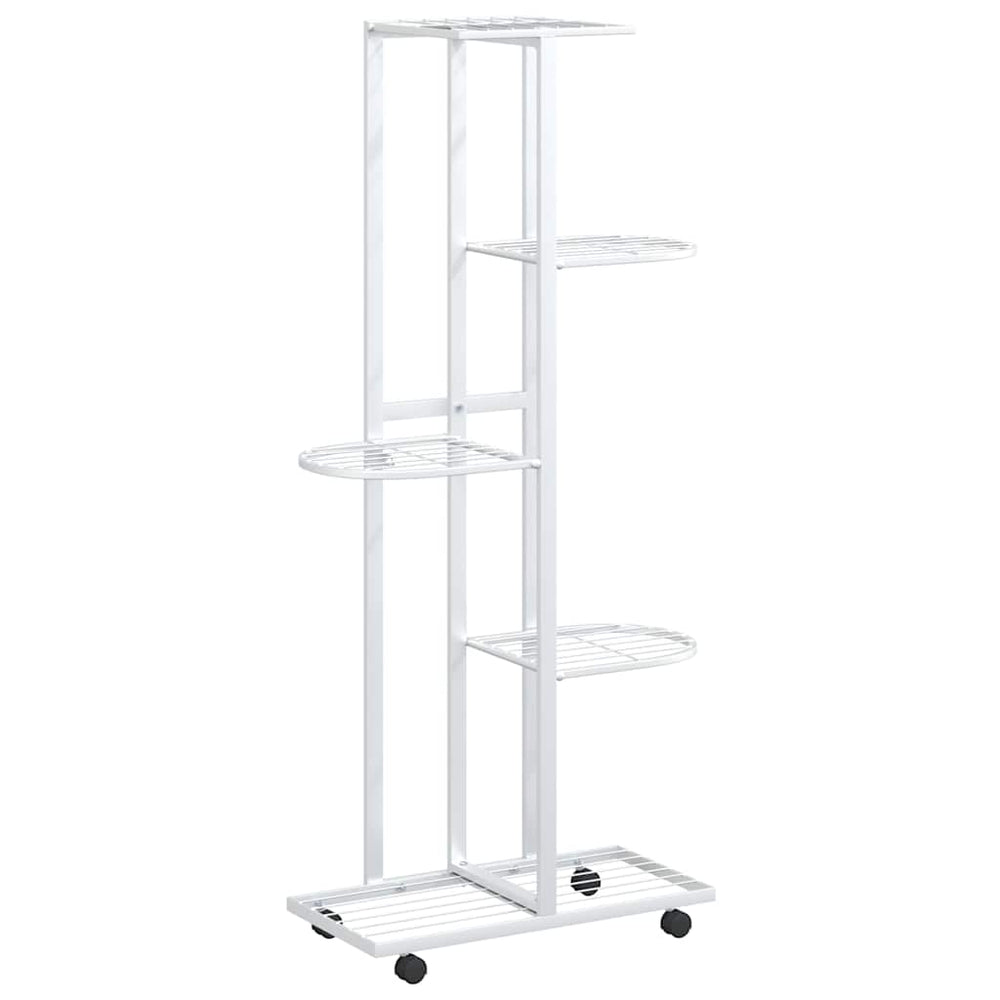 vidaXL 5-Tier Flower Stand with Wheels 44x23x100 cm White Iron